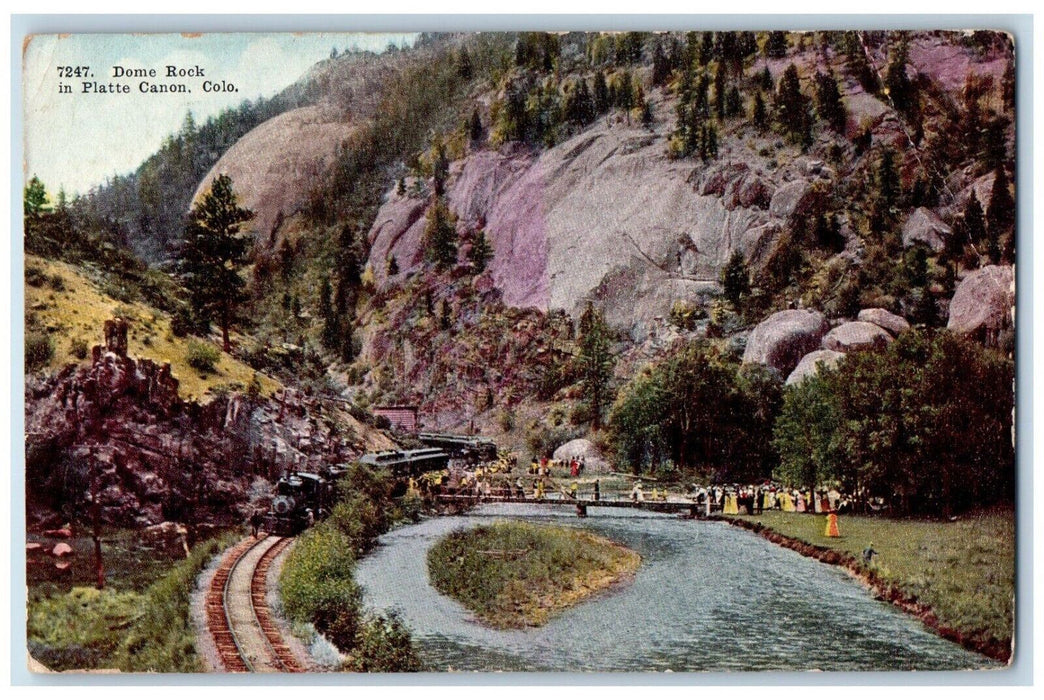 c1914 Dome Rock Platte Train Railroad River  Mountain Canon Colorado CO Postcard