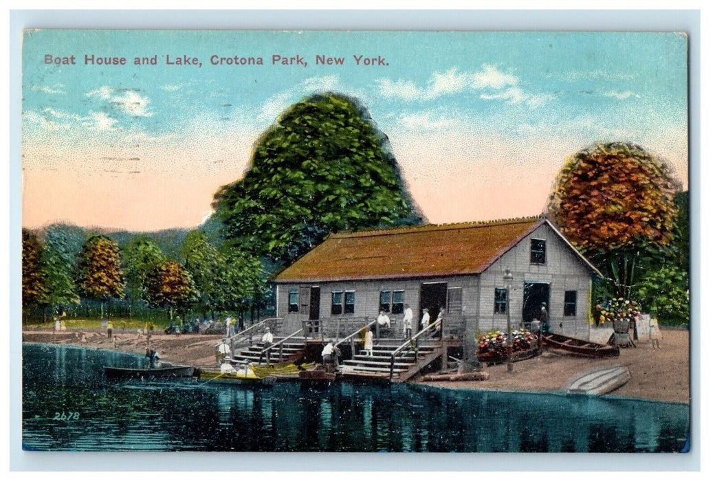1916 View Of Boat House And Lake Crotona Park New York NY Antique Postcard