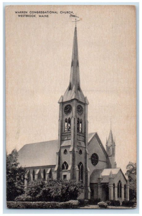 c1940's Warren Congregational Church Westbrook Maine ME Vintage Postcard