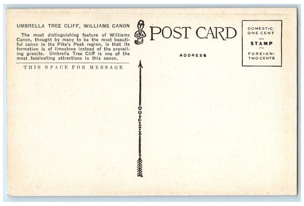 c1920's Umbrella Tree Cliff Williams Canon Road Winds Manitou Colorado Postcard