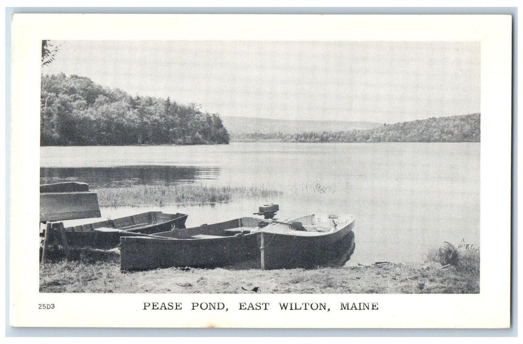c1940's Motorboat, Canoeboat, Pease Pond East Wilton Maine ME Postcard