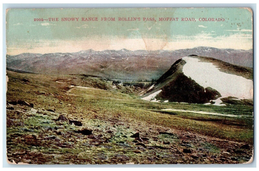 c1910's Snow Range Rollin Pass Mountain Cliff Moffat Road Colorado CO Postcard