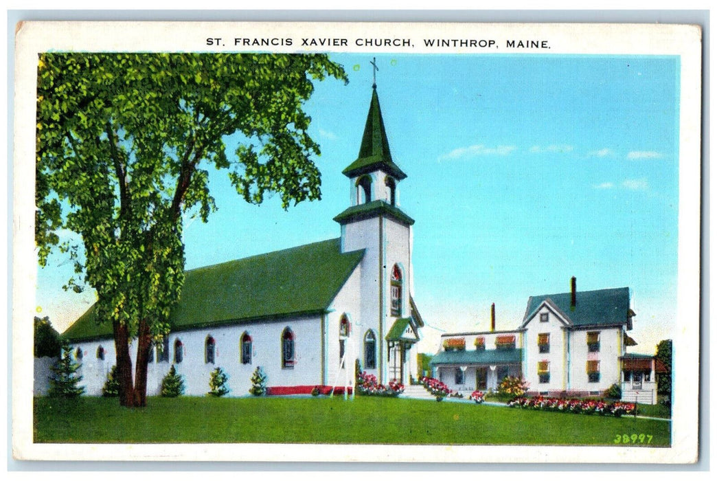 c1930's St. Francis Xavier Church, Winthrop Maine ME Vintage Postcard