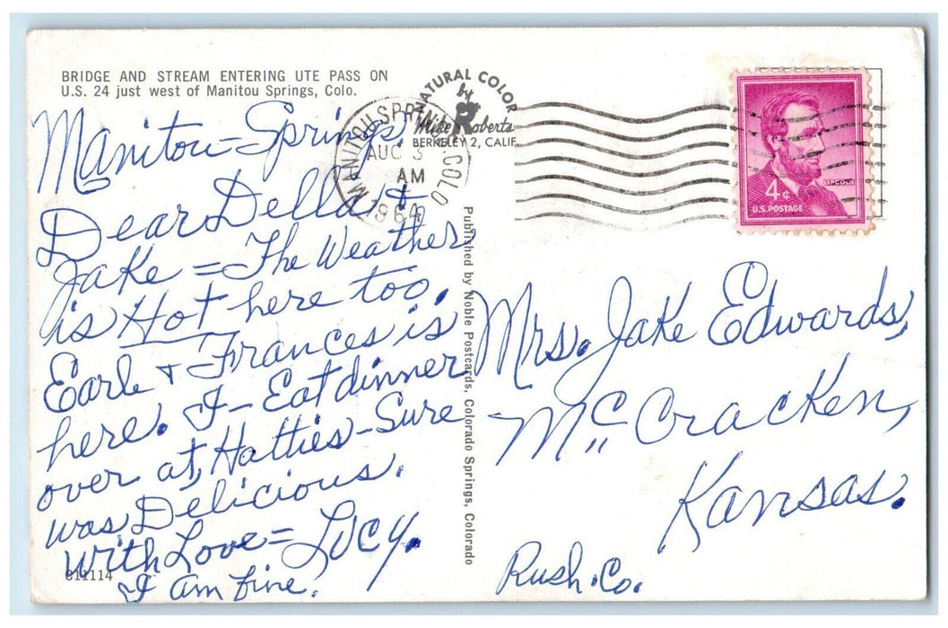 c1964 Bridge Stream Entering Ute Pass West Manitou Springs Colorado CO Postcard