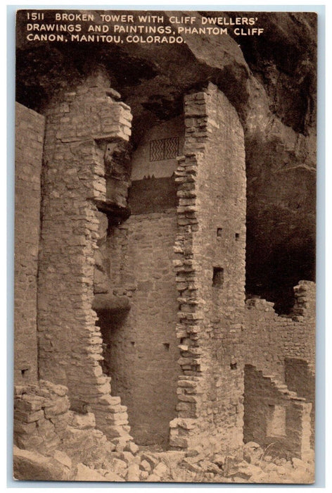 c1910's Broken Tower Cliff Dwellers Drawings Paintings Manitou Colorado Postcard