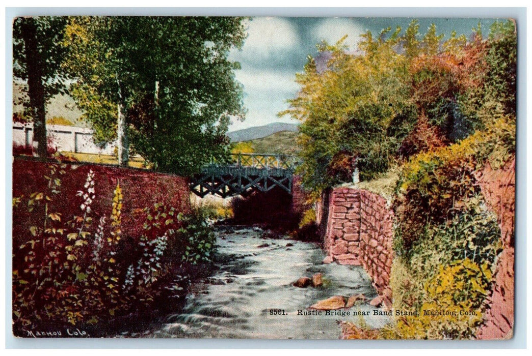 c1910's Rustic Bridge Band Stand River Trees  Manitou Colorado CO Postcard