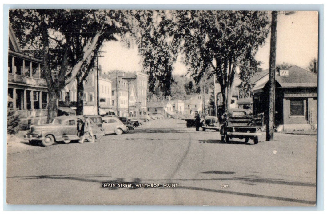 c1940's Business District Main Street Winthrop Maine ME Unposted Postcard