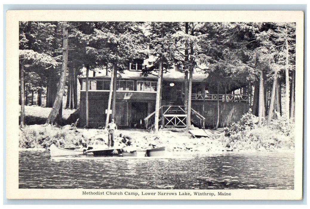 c1940's Methodist Church Camp, Lower Narrows Lake Winthrop ME Postcard