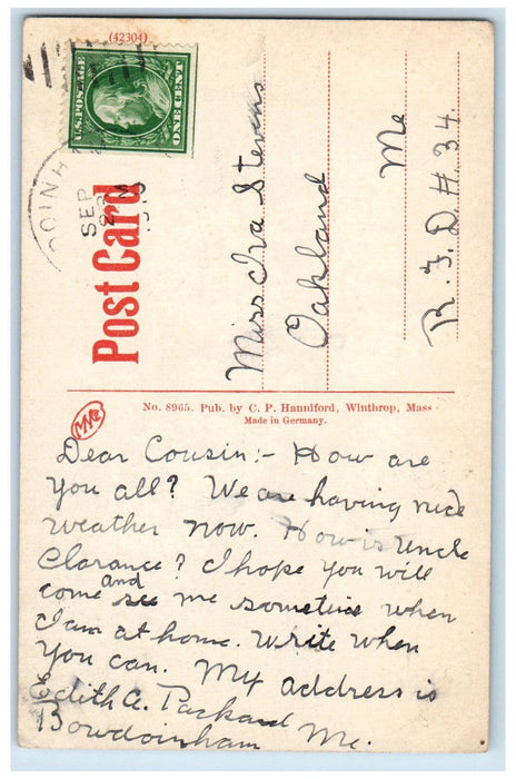 1910 Boat Canoeing, Annabessecook Stream Winthrop Maine ME Antique Postcard