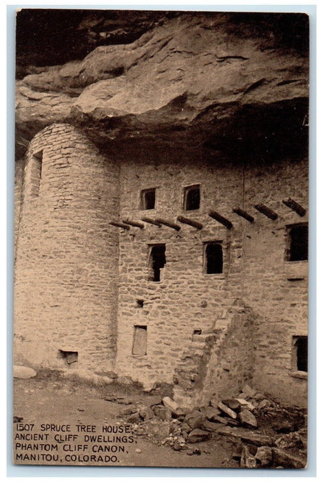 c1910's Spruce Tree House Ancient Cliff Dwellings Manitou Colorado CO Postcard