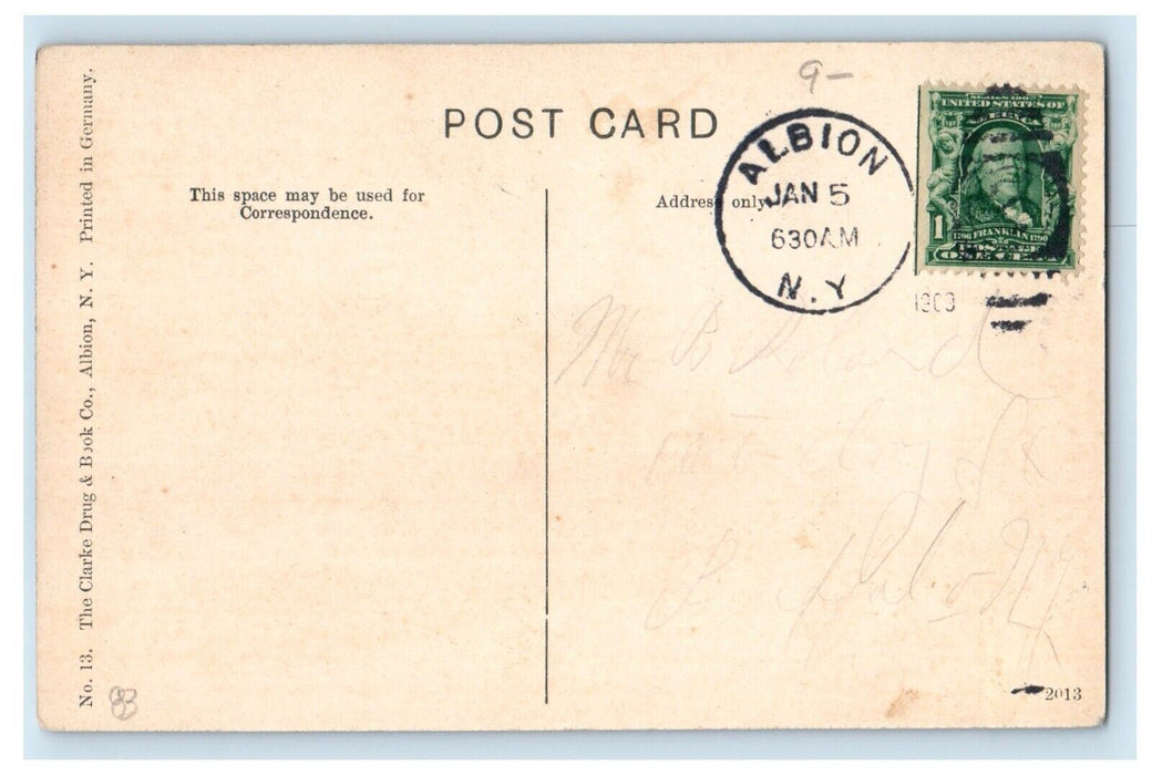 1909 N. Y. C. R. R. Train Station Depot Bicycle Albion New York NY Postcard