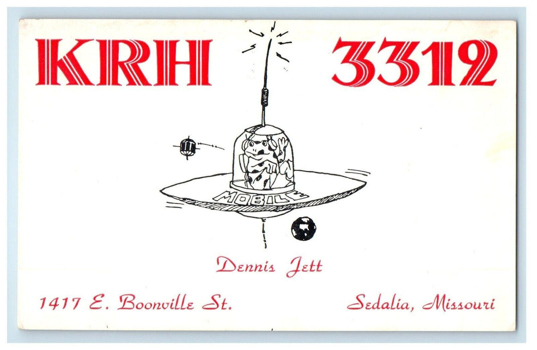 c1960's Ham Radio QSL UFO Flying Saucer Dennis Jett Sedalia Missouri MO Postcard