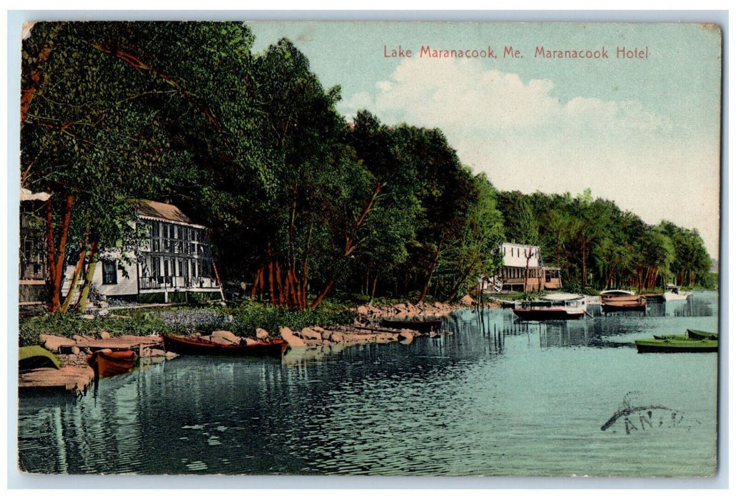 1910 Boat Scene Maranacook Hotel, Lake Maranacook Winthrop Maine ME Postcard