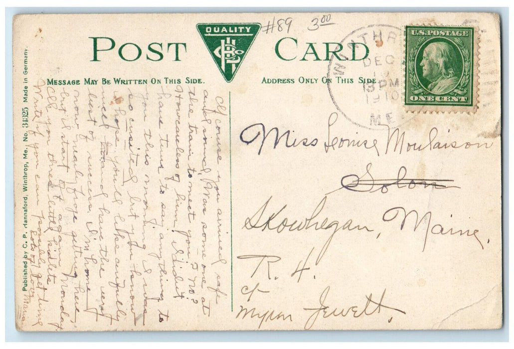 1910 Boat Scene Maranacook Hotel, Lake Maranacook Winthrop Maine ME Postcard