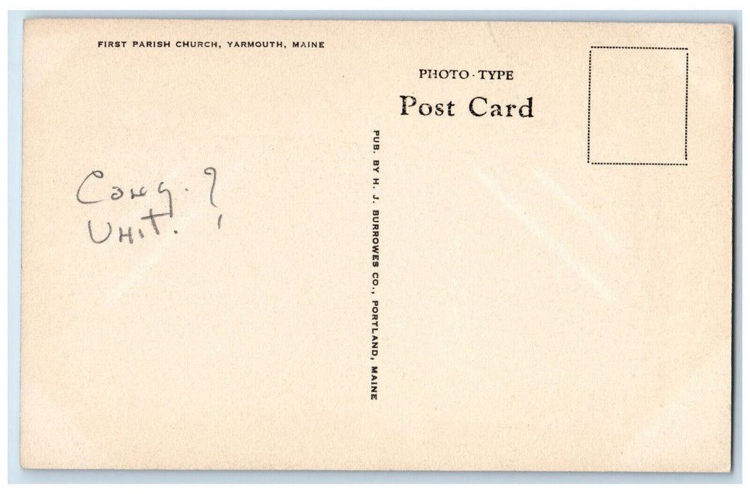 c1940's Front View, First Parish Church, Yarmouth Maine ME Vintage Postcard