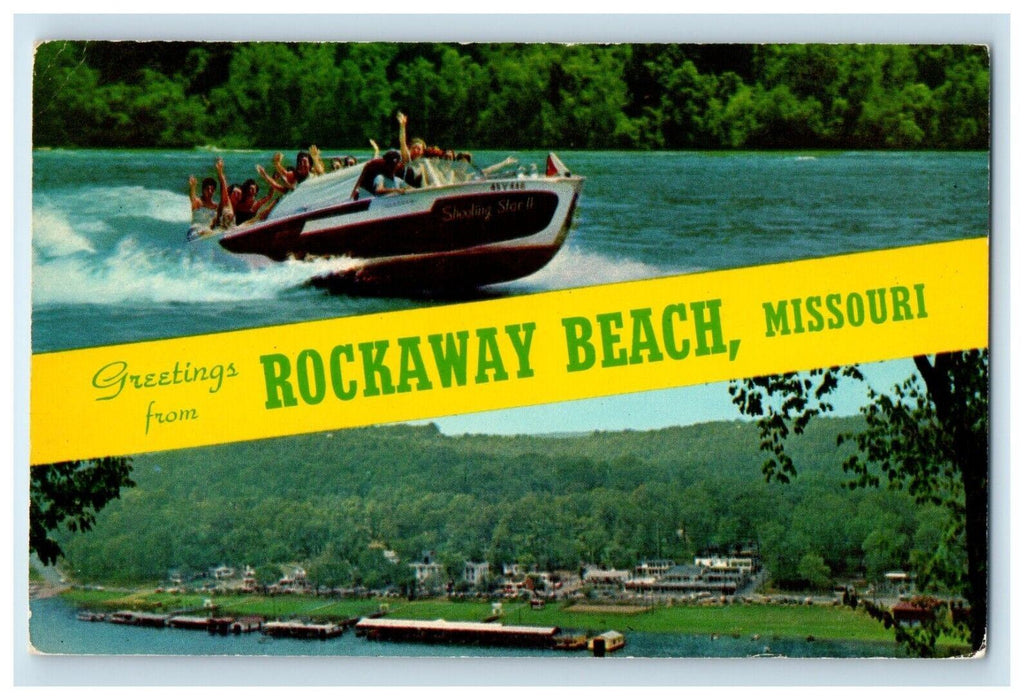 1963 Greetings From Rockaway Beach Missouri MO, Banner Posted Vintage Postcard