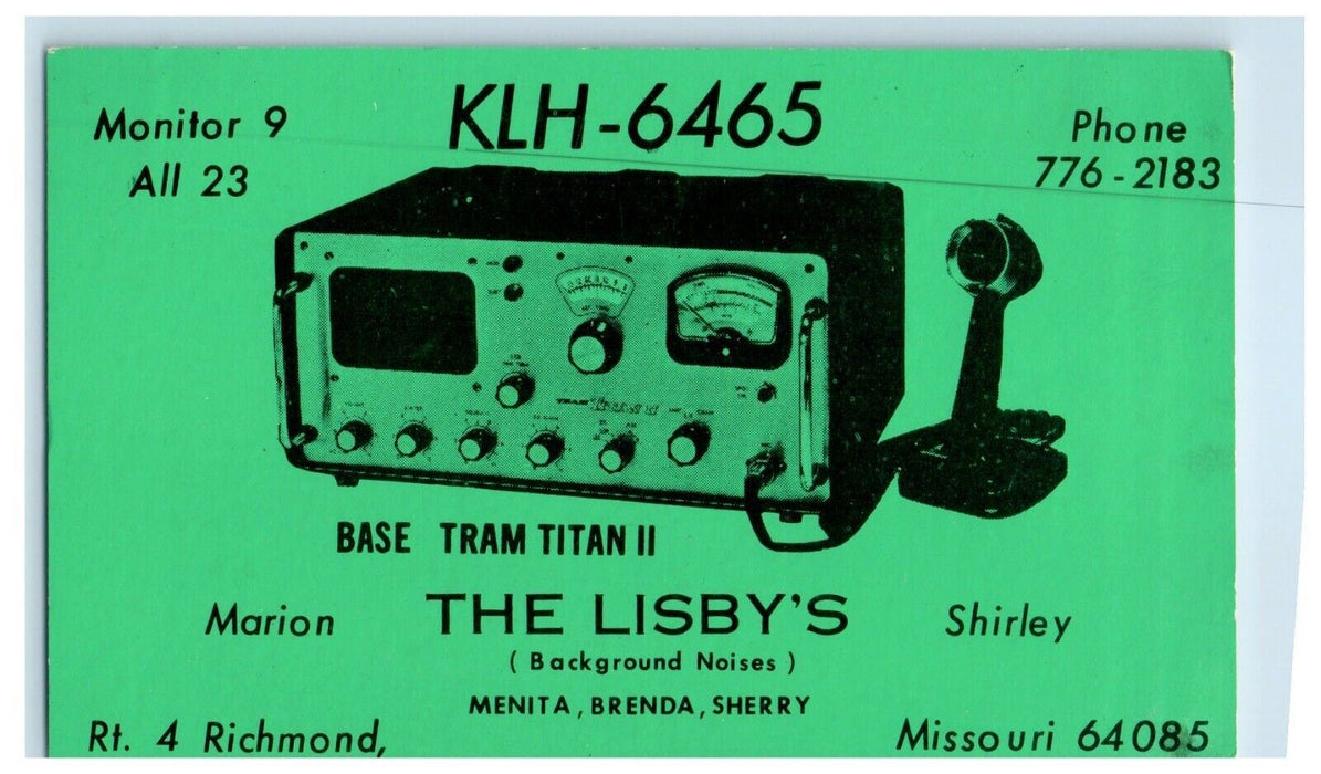 KLH-6465 Ham Radio QSL Base Tram Titan II Richmond Missouri MO Unposted Postcard