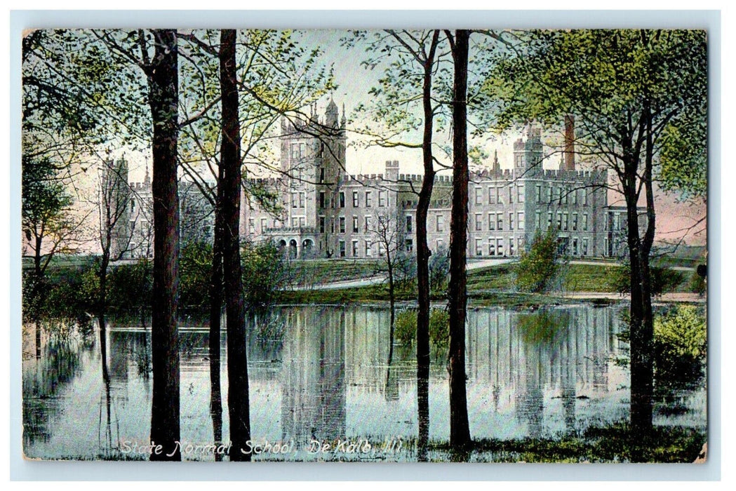 1908 State Normal School Building River Scene De Kalb Illinois IL Postcard