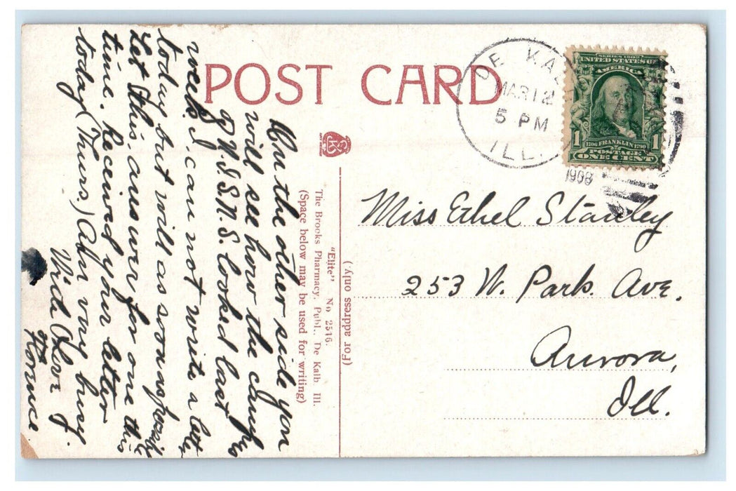 1908 State Normal School Building River Scene De Kalb Illinois IL Postcard