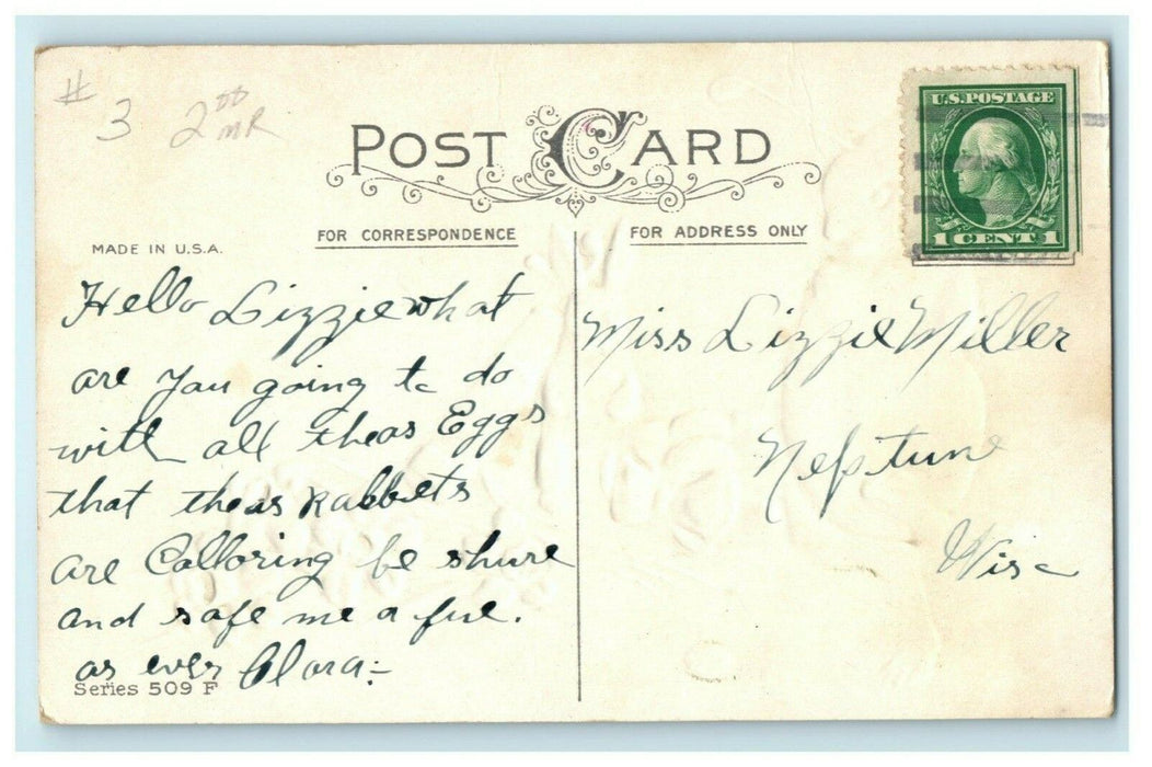 c1910 Easter Rabbits Playing Golf w/ Eggs Stecher Neptune Wisconsin Postcard