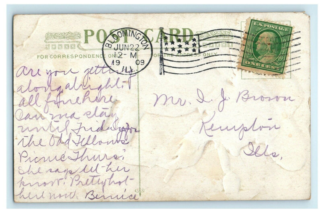 1909 Winsch Back Man Trying Light Cigar Lightbulb Comic Bloomington IL Postcard