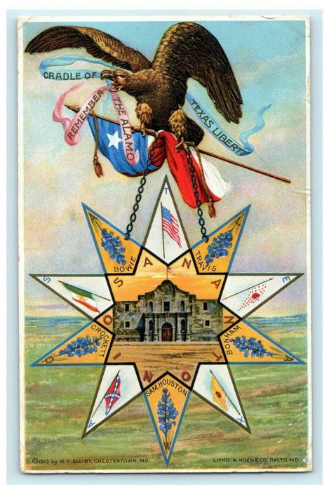 SAN ANTONIO, TX ~ Patriotic THE ALAMO Cradle of Texas Liberty c1913 Postcard