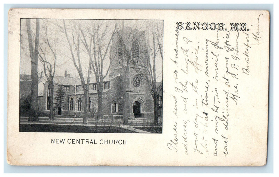 1904 New Central Church Bangor, Maine ME PMC Posted Antique Postcard