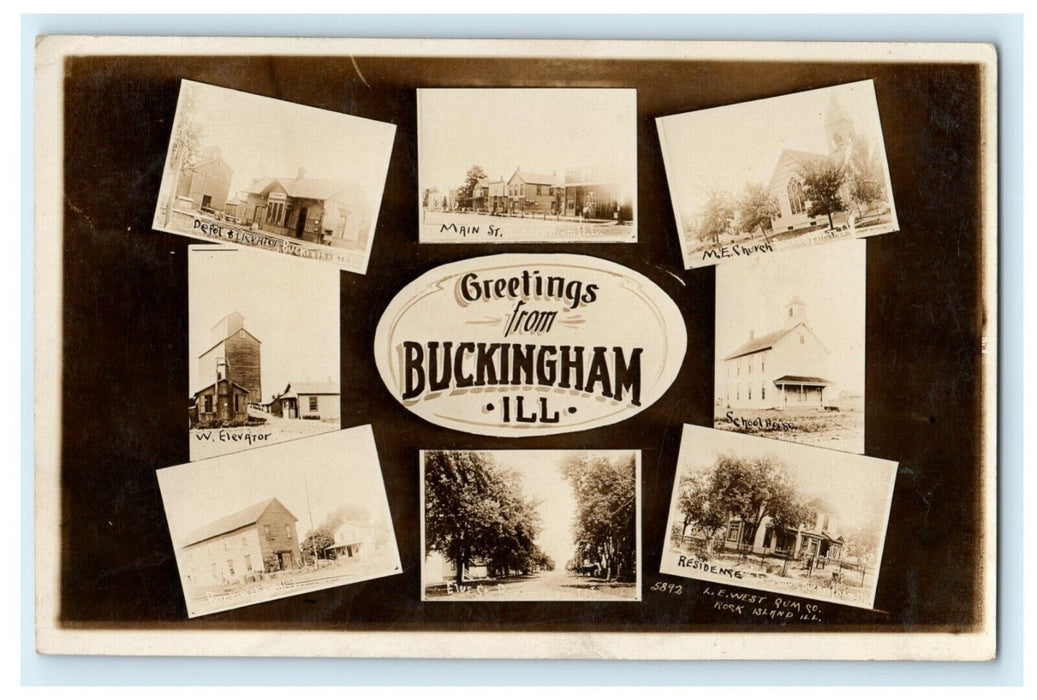1909 Greetings From Buckingham Illinois IL Multiview RPPC Photo Antique Postcard