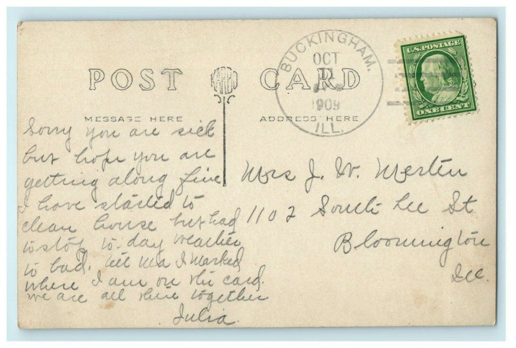 1909 Greetings From Buckingham Illinois IL Multiview RPPC Photo Antique Postcard