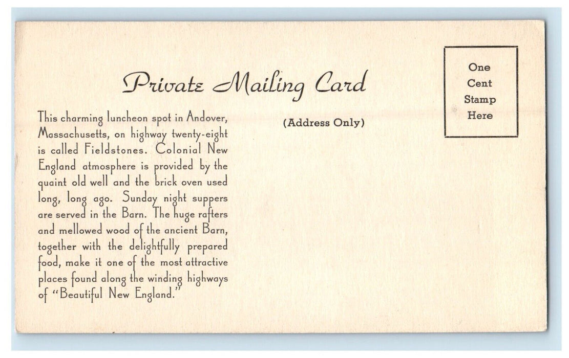 Charming Luncheon Spot Dining Room Andover Massachusetts MA Vintage Postcard