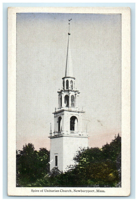 c1911 Spire of Unitarian Church, Newburyport, Massachusetts MA Antique Postcard