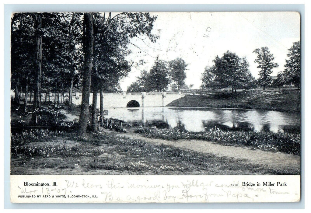 1907 Bridge In Miller Park Bloomington Illinois IL Posted Antique Postcard