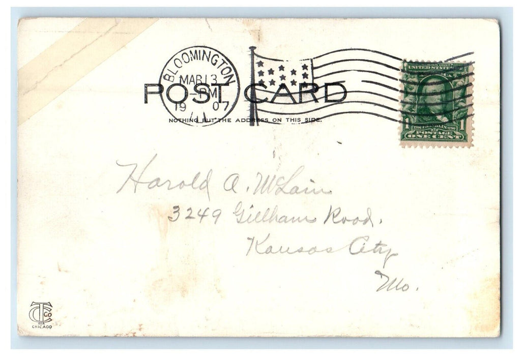 1907 Bridge In Miller Park Bloomington Illinois IL Posted Antique Postcard
