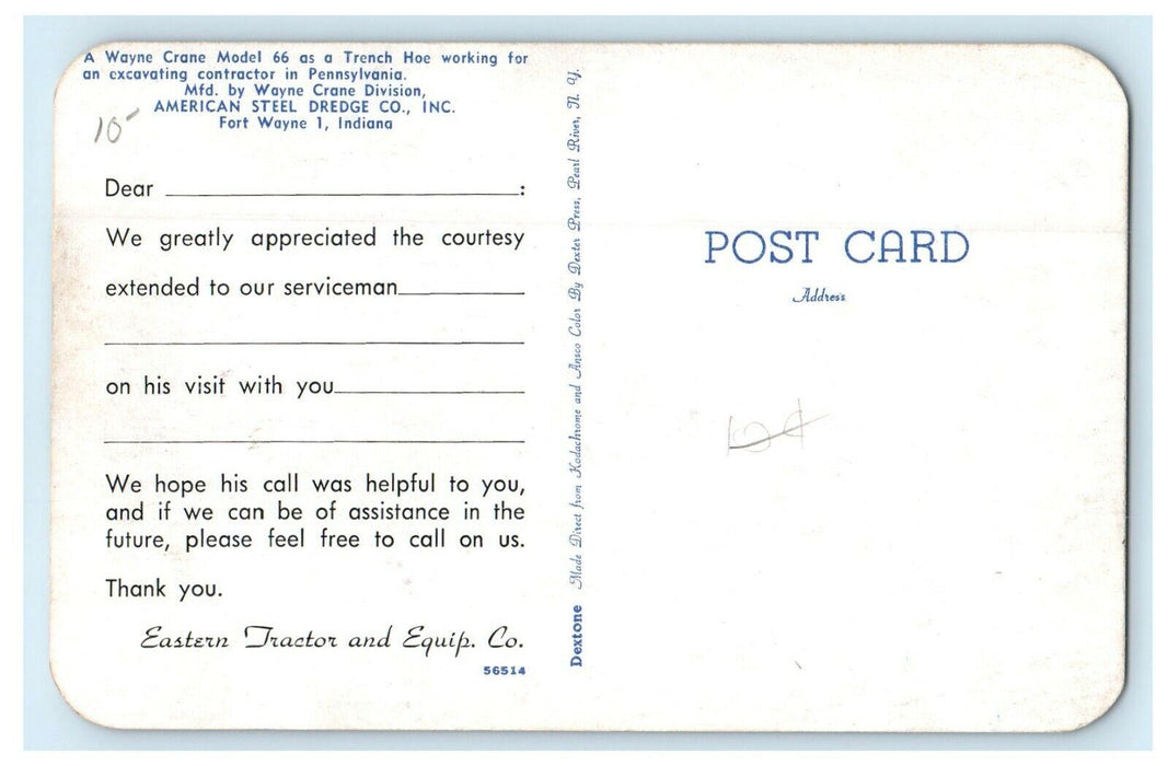 c1912 A Wayne Crane Model 66 at Fort Wayne, Indiana IN Advertisement Postcard