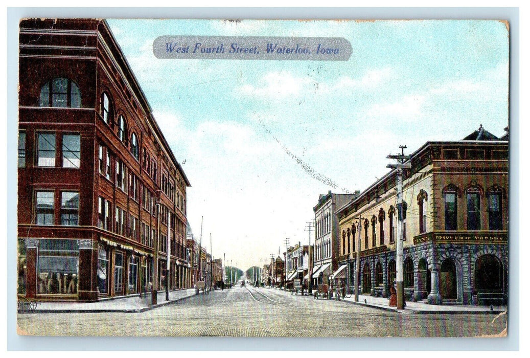 1909 West Fourth Street View Buildings Waterloo Iowa IA Antique Postcard