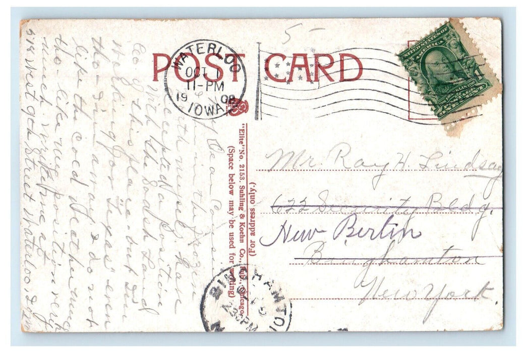 1909 West Fourth Street View Buildings Waterloo Iowa IA Antique Postcard