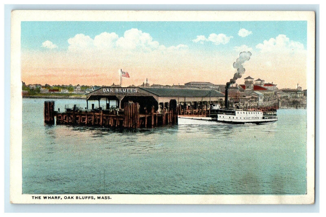c1920 Scene at The Wharf, Oak Bluffs, Massachusetts MA Antique Postcard