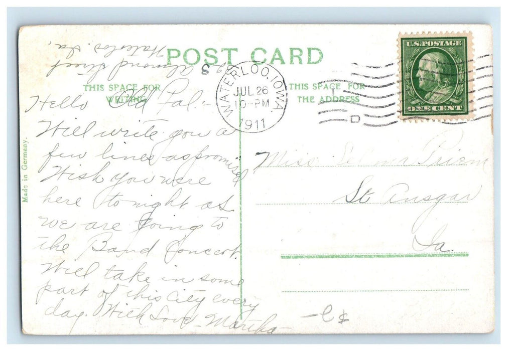 1910 Cedar River From Chautauqua Park Waterloo Iowa IA Posted Antique Postcard