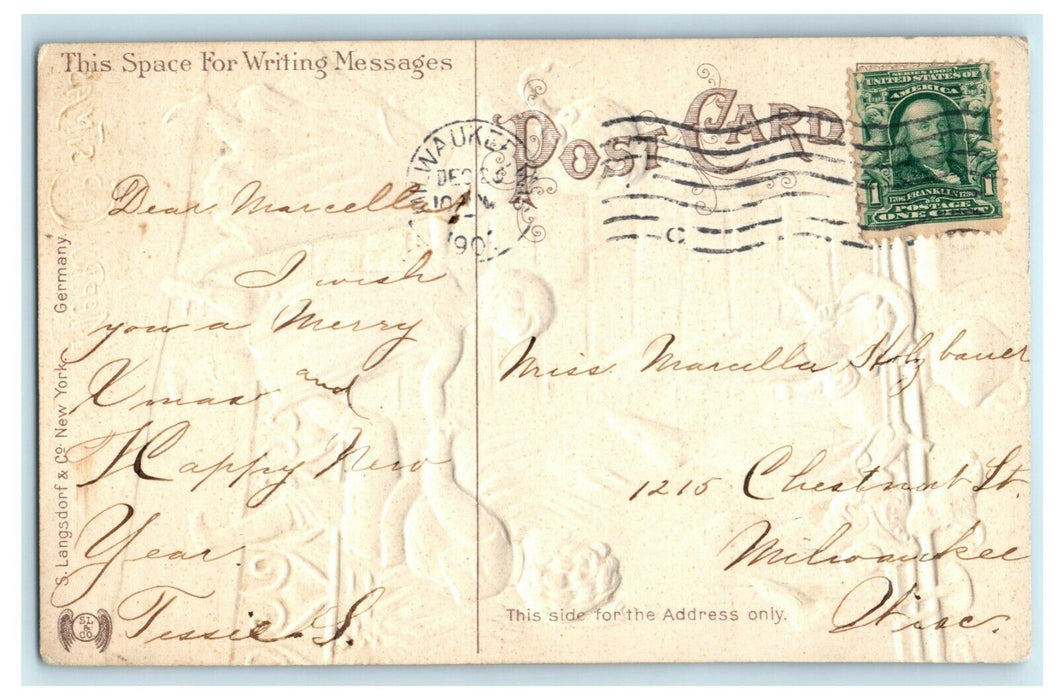 Christmas Children Dancing at Fireplace Stockings Milwaukee WI 1907 Postcard