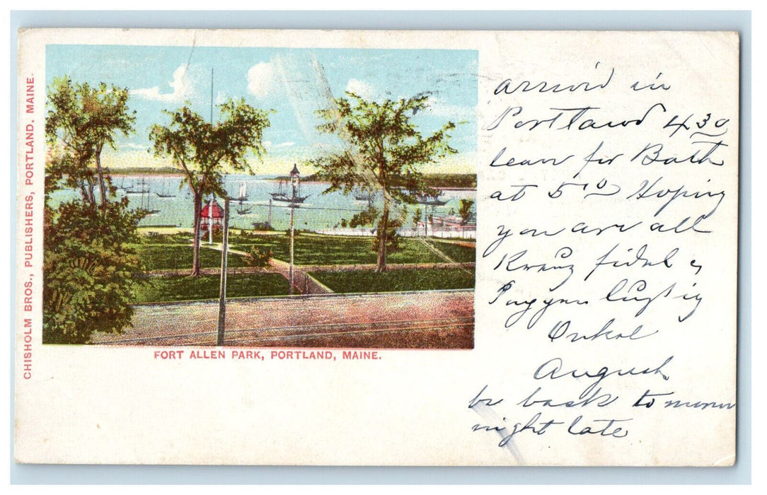 1903 Fort Allen Park, Portland Maine ME PMC Bangor & Boston RPO Postcard