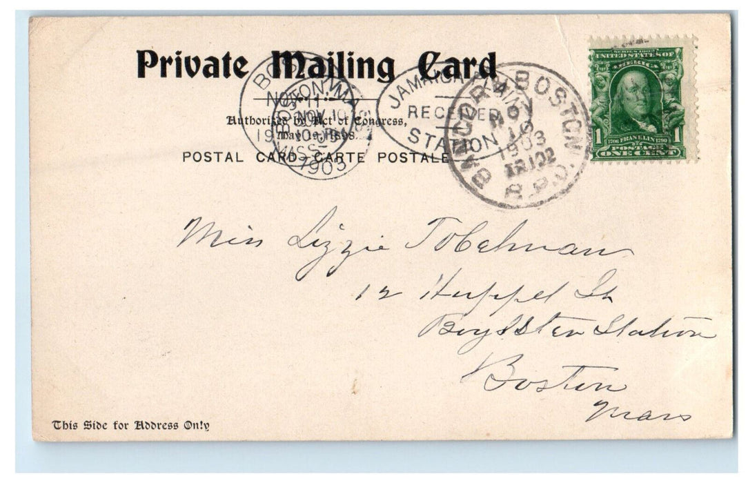 1903 Fort Allen Park, Portland Maine ME PMC Bangor & Boston RPO Postcard