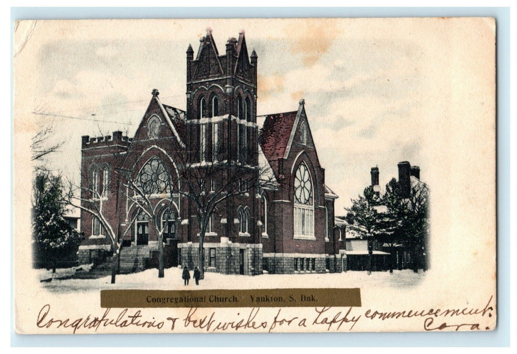 1907 Congregational Church Yankton South Dakota SD Antique Postcard