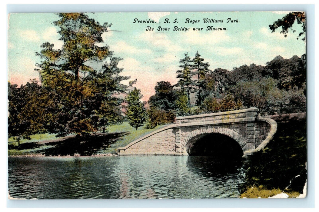 1911 Providence Rhode Island RI Roger Williams Park Stone Bridge Postcard