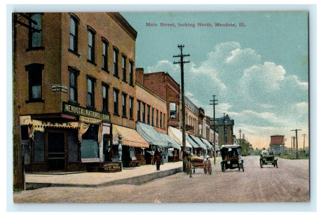Main Street Looking North - Mendota Illinois c1910 Unused Antique Postcard