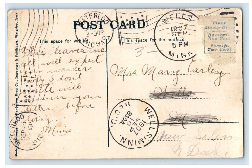 1907 West Fourth Street View Buildings Waterloo Iowa IA Posted Antique Postcard