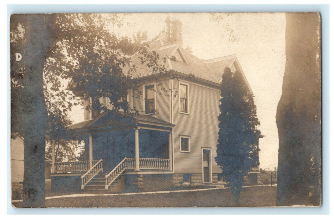 1909 Kempton Illinois IL Victorian House Porch Cresting RPPC Photo Postcard