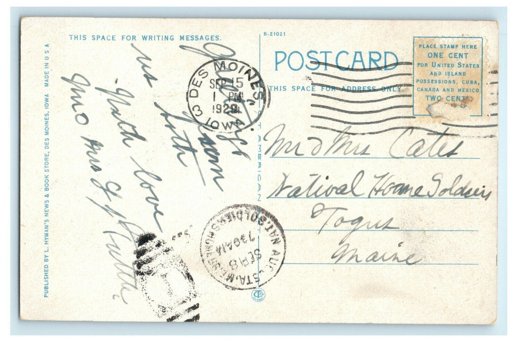 1929 New Locust St. Bridge and Coliseum Des Moines Iowa IA Antique Postcard