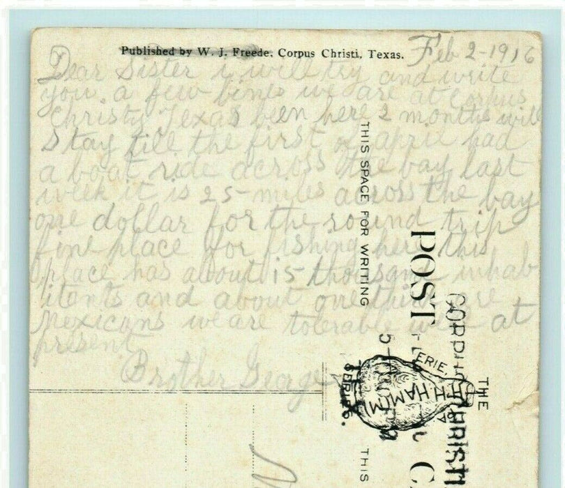 -Interesting Comment- Taylor Street Corpus Christi Texas 1916 Antique Postcard