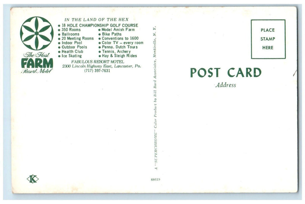 c1960's Host Farm Resort Motel Land Hex Lincoln Lancaster Pennsylvania Postcard