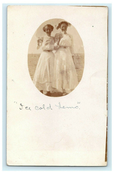 1910 Kit Carson Arena Colorado Two Girls w/ Drinks Selfie RPPC Photo Postcard